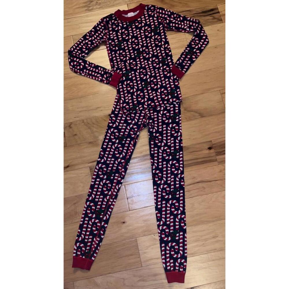 HANNA ANDERSSON GIRLS NAVY & RED CANDY CANE PAJAMAS SIZE 14 EXCELLENT LD3